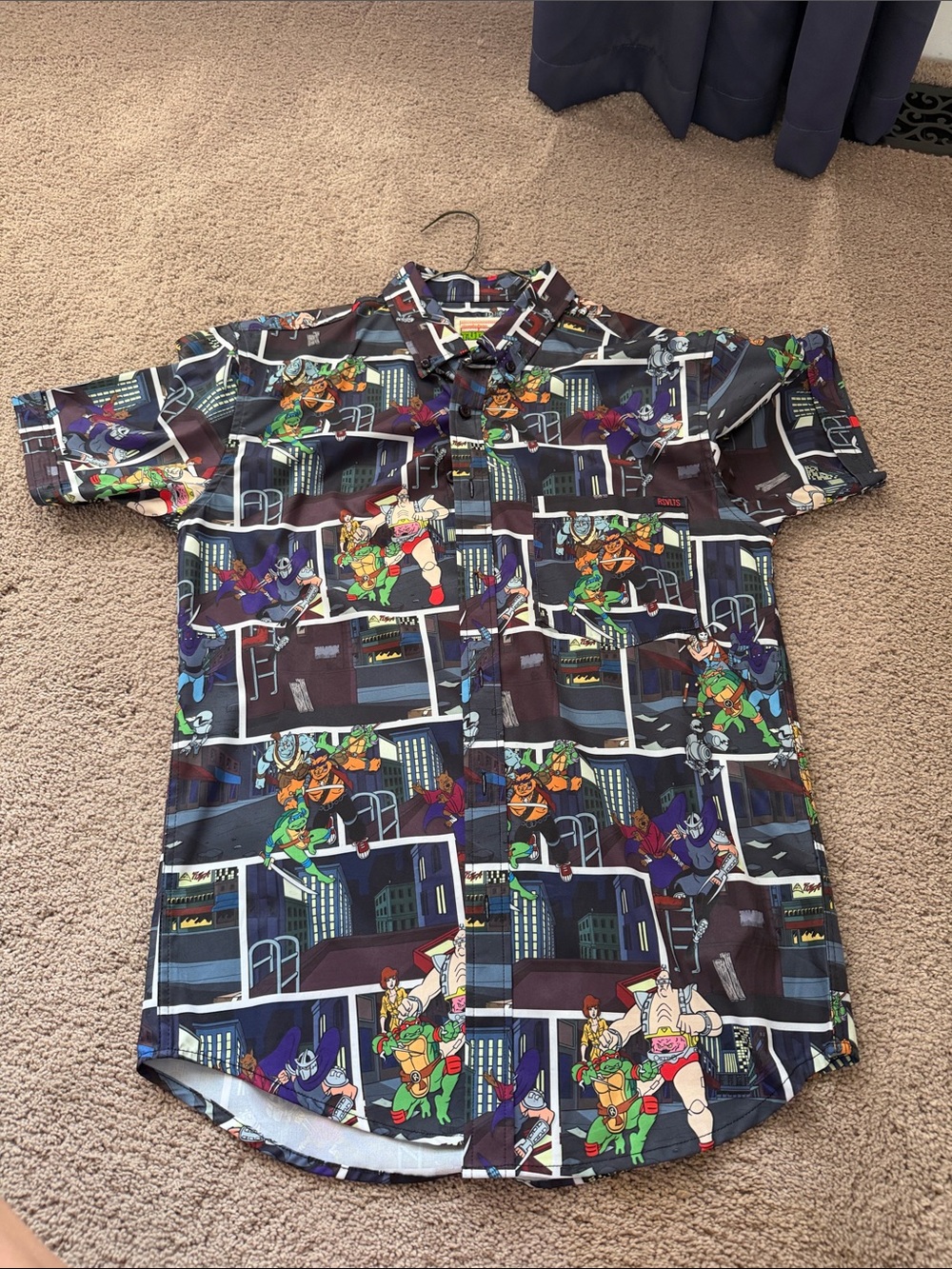 RSVLTS Black Multi TMNT Comic Panel Short-Sleeve Button-Up Shirt